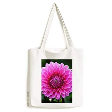 Imagem de Sacola de lona com folhas verdes lindas flores grandes rosa bolsa de compras bolsa casual
