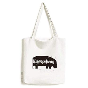 Imagem de Hippopotamus bolsa de lona preta e branca de animal bolsa de compras casual bolsa de mão