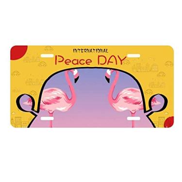 Imagem de DIYthinker Placa de carro de flamingo casal, placa de carro decoração Dia da Paz