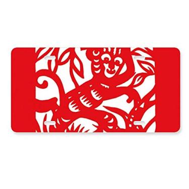 Imagem de DIYthinker Placa de carro com estampa de macaco animal do zodíaco chinês, acessório de aço inoxidável para decoração de carro