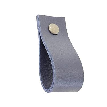 Imagem de Puxador Doko Parafuso - Textura de Couro Azul Marinho - Parafuso Ouro Velho