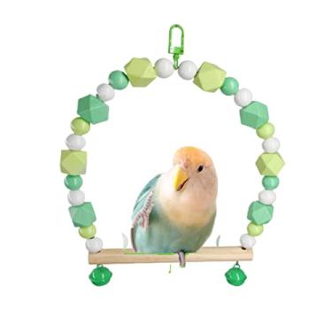 Imagem de Poleiro de madeira para periquito, pássaros pequenos, gaiolas suspensas, papagaio, contas coloridas, brinquedo de treinamento de sino, acessórios de academia (mastro de madeira crua, grande, verde)