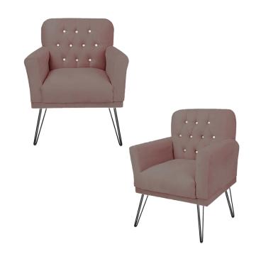 Imagem de Combo 2 Poltronas Decorativa Para Quarto Closet Pés de Ferro Anitta Suede Rose - LM DECOR