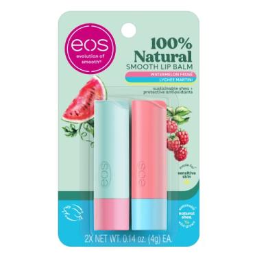 Imagem de eos Bálsamo labial 100% natural – Watermelon Frosé e Lychee Martini, hidratação durante todo o dia, recomendado por dermatologistas, protetor labial totalmente natural, 4 g, pacote com 2