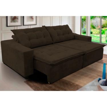 Imagem de Sofá Amazonas 210cm Retrátil e reclinavel com Molas Cor Marrom Material Nobre Madeira Resistente Tecido de Qualidade
