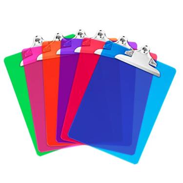 Imagem de Pranchetas de plástico (conjunto de 6) multi pacotes de painéis coloridos sortidos | Forte 31,75 x 22,86 cm | Comporta 100 folhas! Clipes grandes para pranchas de acrílico