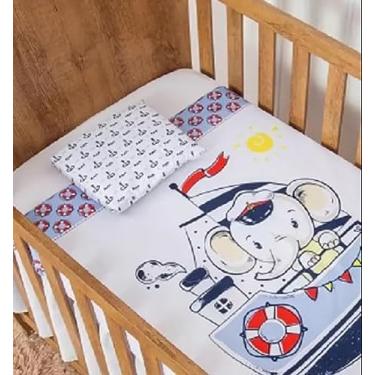 Imagem de Jogo de Lençol Berço Bebê 3 peças Personagem Infantil (Elefante)