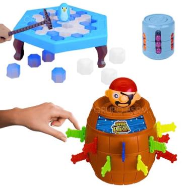 Imagem de Jogos tabuleiro infantil Barril Pula Pirata ZFT134 Kit Jogo Pinguim Numa Fria Quebra Gelo + Cilindro Latinha Mágica brinquedo criança 5 anos