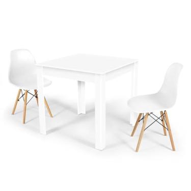 Imagem de Conjunto Mesa de Jantar Quadrada Sofia Branca 80x80cm com 2 Cadeiras Eames Eiffel - Branco