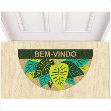 Imagem de Tapete Capacho Meia Lua Bem Vindo, Decorativo Com Plantas.