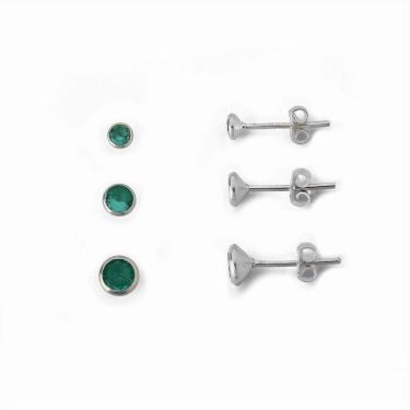 Imagem de Kit Trio De Brincos Ponto De Luz Prata 925 Verde Claro