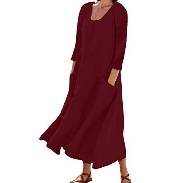 Imagem de Vestidos maxi para mulheres 2023 vestidos plus size bodycon básico vestido de verão com bolso vestido de maternidade vestido envoltório (Z1-Wine, L)