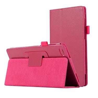 Imagem de Capa para tablet, capa de tablet com textura de couro para tablet compatível com Lenovo Tab 7304F/7504F Suporte dobrável fino protetor fólio capa traseira à prova de choque com suporte capa protetora (cor: rosa vermelho)