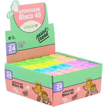 Imagem de Apontador Com Deposito Caixa C/24 4 Cm Cores Pastel Leoleo