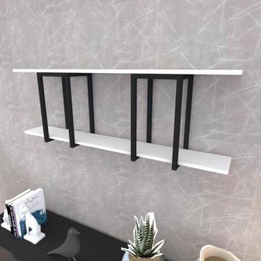 Imagem de Prateleira Industrial Suspensa Estante Parede Nicho Branco Cozinha Escritorio Sala Quarto Infantil