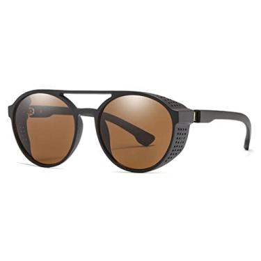 Imagem de Óculos de sol de Steampunk Masculino Design Retrô Redondo Vintage Uv400 (Brown)
