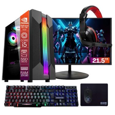 Imagem de Computador Gamer TOB Core i5 SSD 960GB 16GB VGA GT730 4GB Windows 10 Pro Trial + Teclado/Mouse + Mouse Pad + Headset + Monitor 21.5