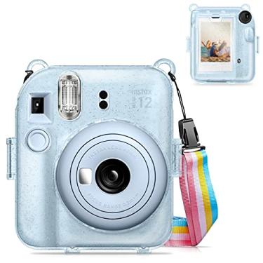 Imagem de Fintie Capa Protetora Transparente Para Câmera Instantânea Fujifilm Instax Mini 12 – Capa Dura de Cristal com Bolso de Filme Atualizado Para Armazenar Fotos E Alça de Ombro Arco-Íris Removível, Azul B