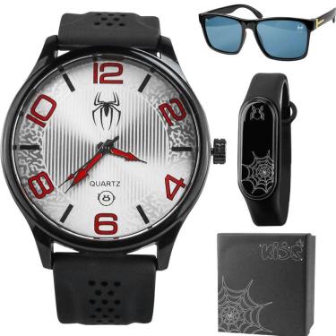 Imagem de Relogio infantil homem aranha + caixa + oculos protecao uv qualidade premium orizom