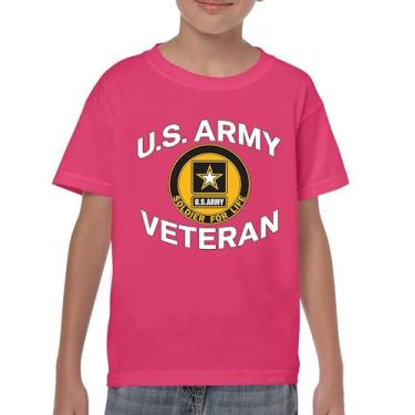 Imagem de Camiseta juvenil US Army Veteran Soldier for Life Military Pride DD 214 Patriotic Armed Forces Gear Licenciada Kids, Rosa choque, GG