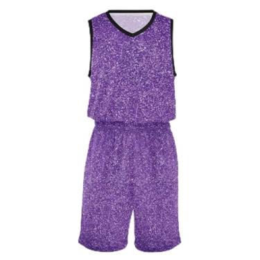 Imagem de Camisetas de basquete coloridas com glitter para meninos, ajuste confortável, camisa de treinamento de futebol de 5 a 13 anos, Glitter roxo, XXG