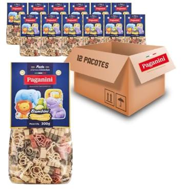 Imagem de Kit c/ 12 Macarrão PAGANINI Bichinhos Bambini Tricolore 300g