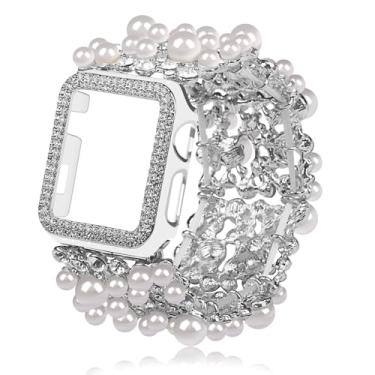 Imagem de VIIVY VIYIV Pulseira Bling com capa compatível com Apple Watch séries 9, 8, 7, SE, 45 mm, 44 mm, 40 mm, 38 mm, 41 mm e 42 mm, para mulheres, pulseiras para relógio inteligente com capa de luz das