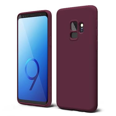 Imagem de oakxco Capa de telefone projetada para Samsung Galaxy S9 com aderência de silicone, capa de telefone de gel de borracha macia para mulheres e meninas bonitas, fina e flexível protetora TPU 5,8 polegadas, vinho
