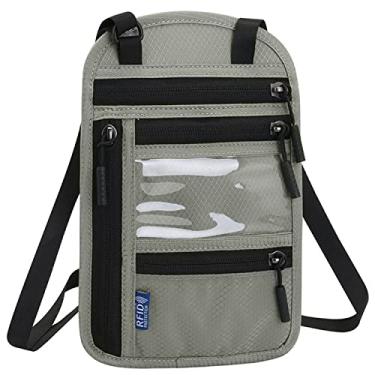 Imagem de WBQMUNY Carteira de pescoço, porta-passaporte com bloqueio RFID, bolsa de viagem fácil de ocultar, essencial de viagem para homens e mulheres, Cinza, 5.9*9.25in, Portátil