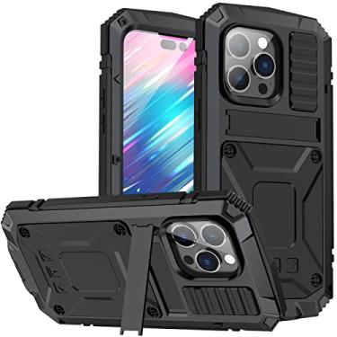 Imagem de Capa para iPhone 14 Pro 5G, ao ar livre, alumínio, metal, gorila, vidro, à prova de choque, militar, resistente, capa rígida para iPhone 14 Pro (preto)