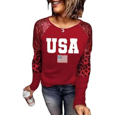 Imagem de Decogiver Camiseta feminina Memorial Day bandeira americana 4 de julho EUA estrelas listras manga longa camisetas patrióticas, Vermelho-usa-vermelho, G