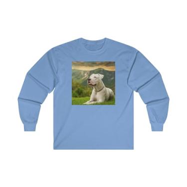 Imagem de Dogo Argentino Camiseta clássica de algodão manga longa, Carolina Blue, XXG