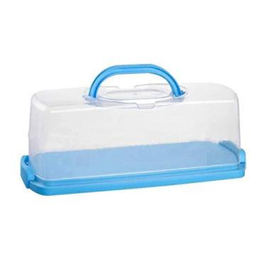 Imagem de FEOWV Caixa de pão retangular de plástico portátil com tampa transparente, suporte de pão para carregar e armazenar bolos de pão, pão de banana, pão de abóbora, pães rápidos, Azul