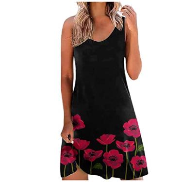 Imagem de Túnica floral fina para mulheres outono verão sem mangas gola redonda midi praia recorte havaiano vestido tropical feminino 2024, D-867 Rosa choque, P
