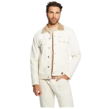 Imagem de GUESS Jaqueta jeans masculina Dean, branco pérola multi, Pérola, branco, multi, GG