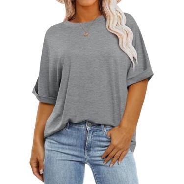 Imagem de Camisetas femininas plus size (GG-5GG) camisetas de verão grandes camisetas de manga curta túnica soltas, Cinza escuro, 4G