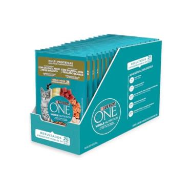 Imagem de PURINA® ONE® Multi Proteínas Gatos Adultos e Filhotes com Salmão, Atum e Peixe Branco 85g - Display 15 Unidades