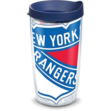 Imagem de Tervis Copo grande NHL New York Rangers com envoltório e tampa azul-marinho, 473 ml, transparente
