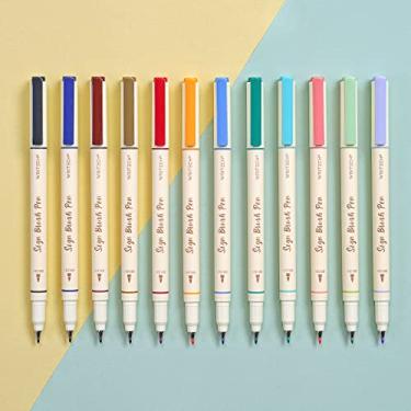 Imagem de Writech Caneta com ponta de pincel, ponta de feltro, tinta à base de água, 12 cores sortidas, ótima para letras, diários, caligrafia