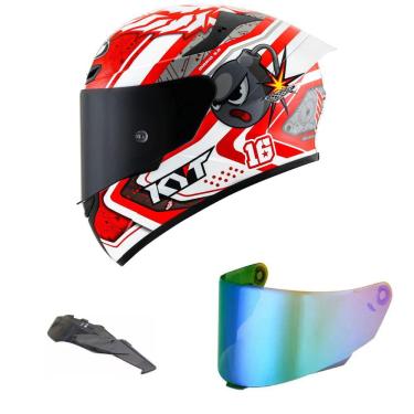 Imagem de Capacete KYT TT Course Super Mario Vermelho Mais Viseira Camaleão e Spoiler Fumê