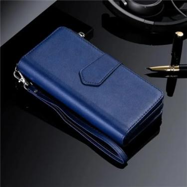 Imagem de Capa magnética de couro flip para Samsung Galaxy A14 A24 A54 A13 A23 A33 A53 A73 A32 A52 S24 Ultra S23 FE Capa de cartão tipo carteira com zíper, azul, para Samsung A53 (5G)