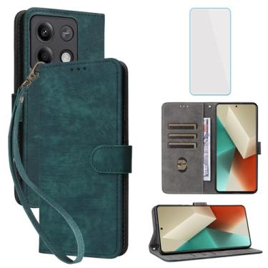 Imagem de IUQXU Capa carteira para Xiaomi Redmi Note 13 5G com protetor de tela [bloqueio RFID] capa de couro com suporte para cartão capa de celular para Redmi Note13 5G verde