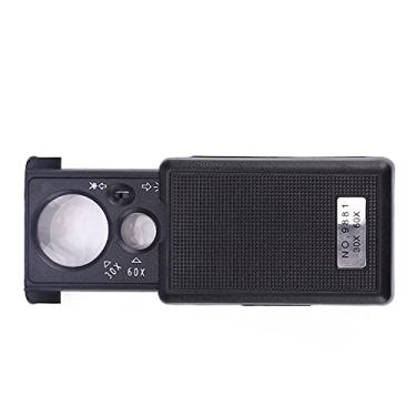 Imagem de Bolso led lupa jóias microscópio lupa 30x 60x portátil slide para fora lupa pinça de luz uv
