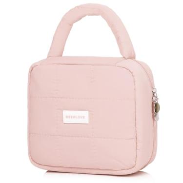 Imagem de Pinkmik Bolsa de maquiagem acolchoada para cosméticos fofa, bolsa de higiene pessoal, A/Rosa, Bolsa de maquiagem inchada