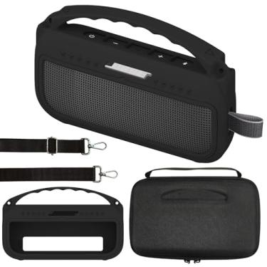 Imagem de JCHPINE Capa de silicone e capa rígida de viagem para alto-falante portátil Bose SoundLink Flex Bluetooth, suporte protetor para acessórios de alto-falante Bose SoundLink Flex (capa preta)