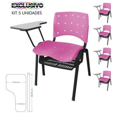 Imagem de Cadeira Universitária Plástica Rosa Anatômica Com Porta Livros 5 Unida