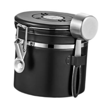 Imagem de WeiLaiKeQi Lata de café de aço inoxidável com vedação para armazenamento de café moído multifuncional, lata de chá e açúcar para temperos domésticos, Preto, 1.2l