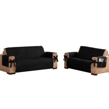 Imagem de Kit Jogo De Sofá King 2 E 3 Lugares King Com Laço Preto - Beatriz Enxo