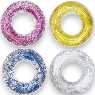 Imagem de Boia Transparente 91 cm Gliter Pink Redonda Adulto Crianca Piscina Pra