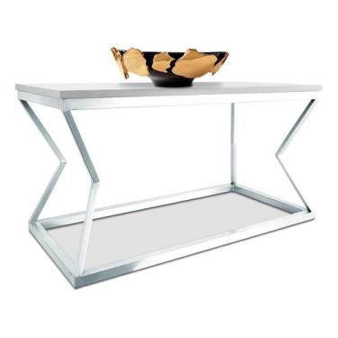 Imagem de Mesa De Centro Mond Retangular Tampo Mdf Sala Decoração Branca/Branca 